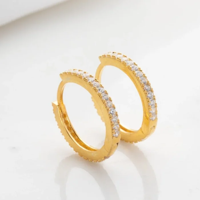 Birthstone Hoop Earrings – Dainty Handmade Gold Plated 925 Silver Earrings, Perfect Birthday Gift for Her