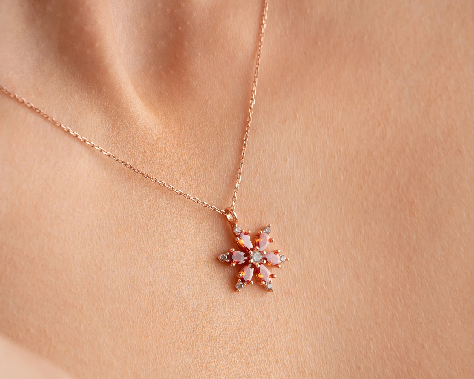 Garnet Gemstone Necklace – Dainty Handmade Rose Gold Necklace, Perfect Gift for Her - Image 7