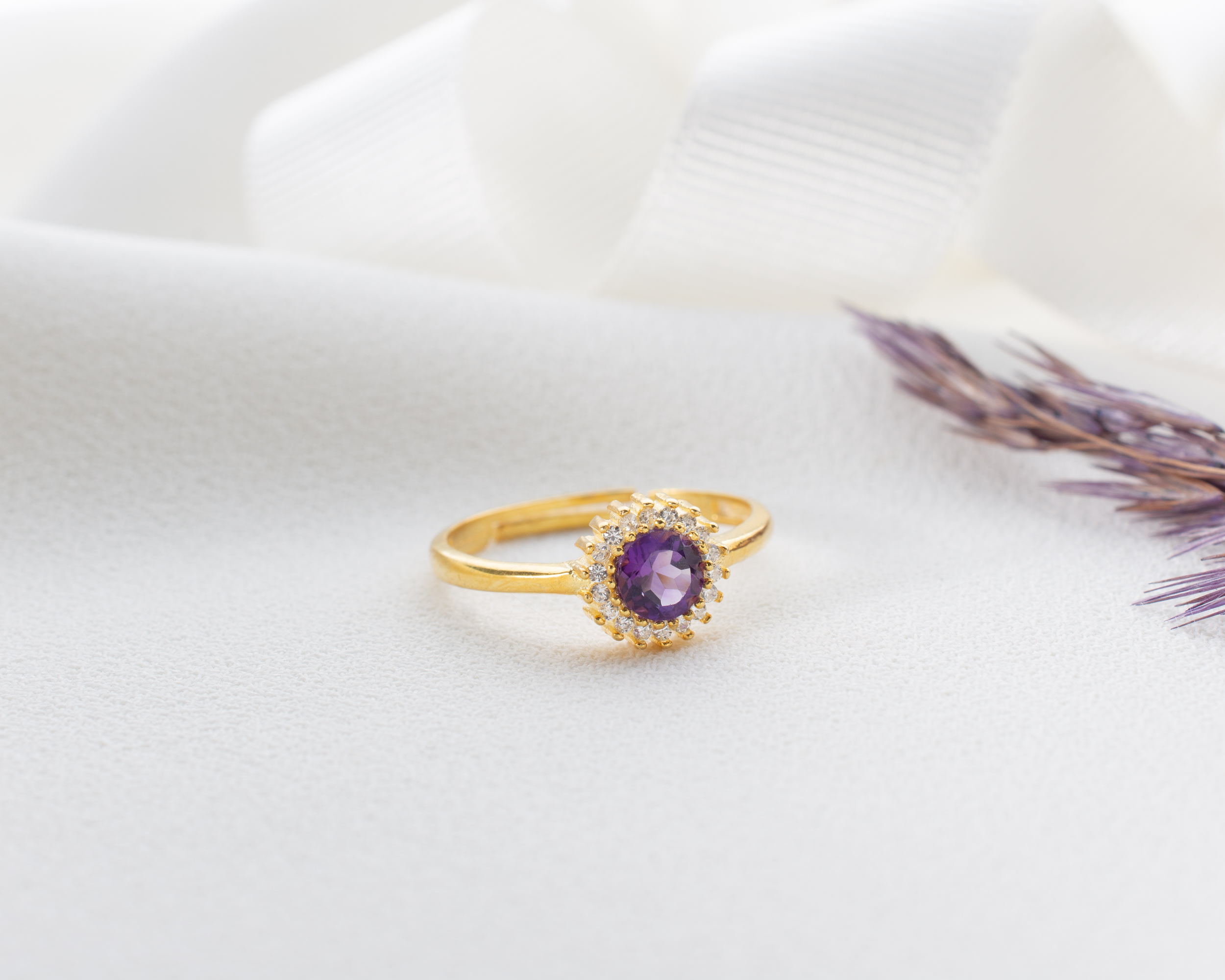 Amethyst Ring – 925 Sterling Silver, Gold Plated, Adjustable - Image 18