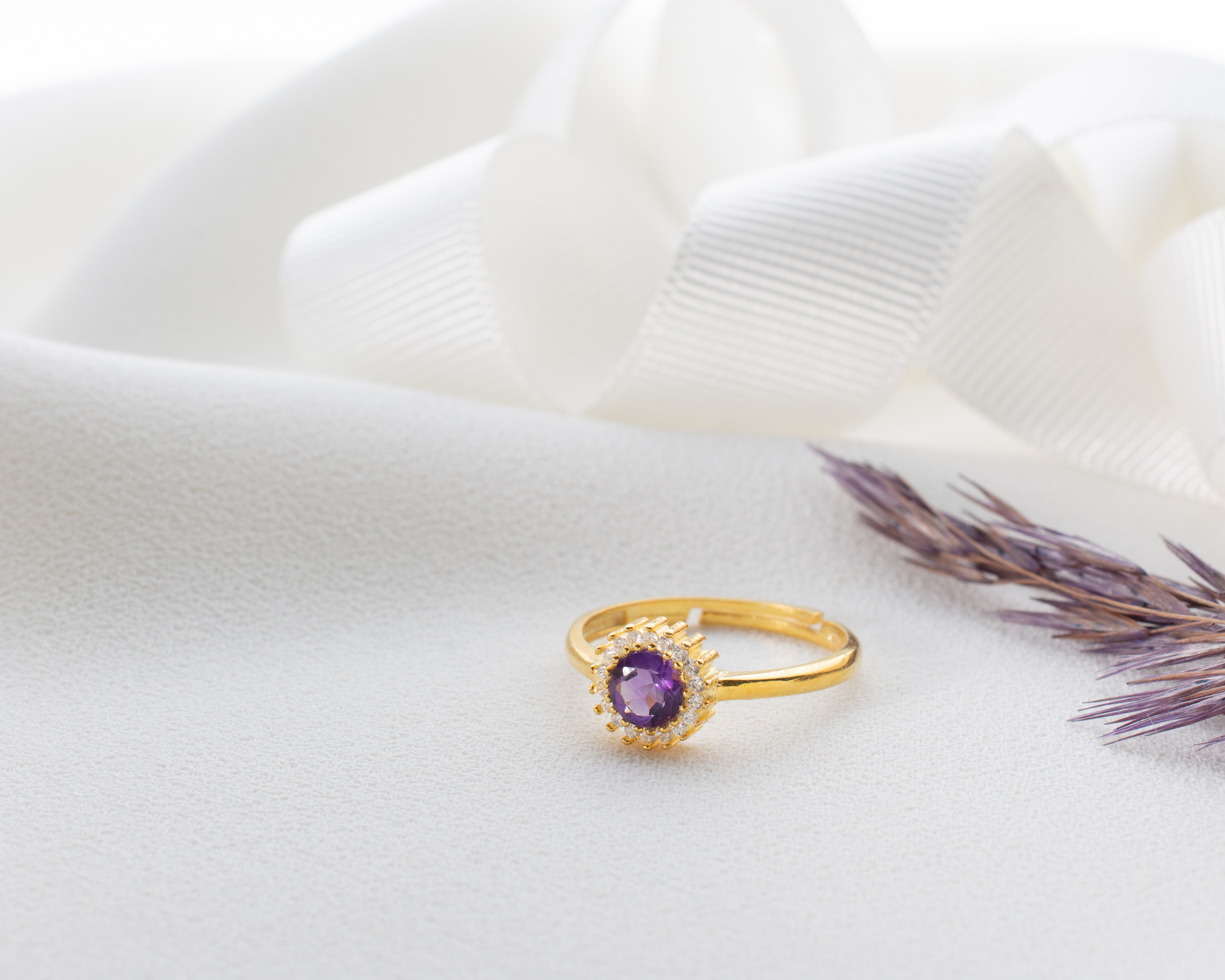 Amethyst Ring – 925 Sterling Silver, Gold Plated, Adjustable - Image 12