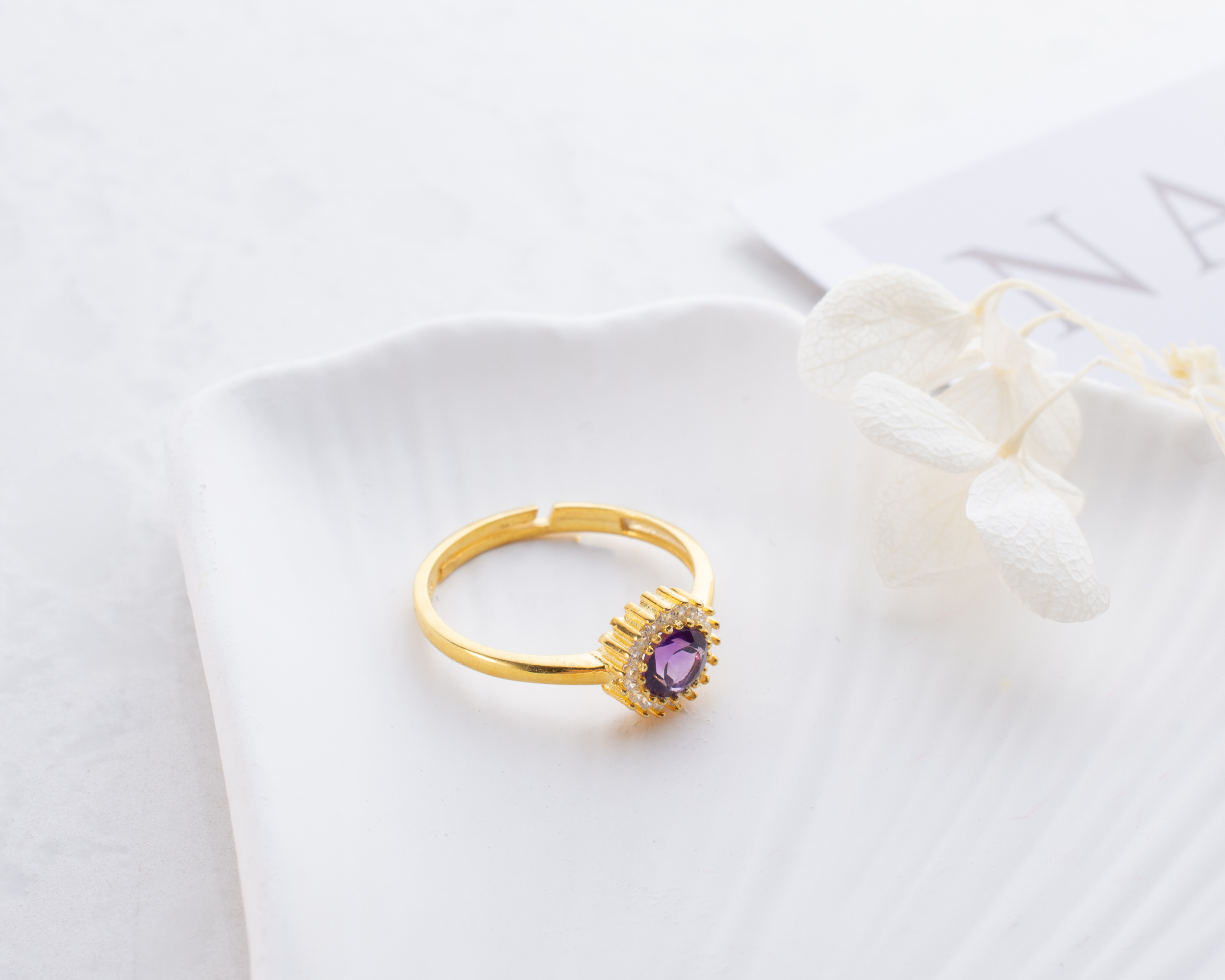 Amethyst Ring – 925 Sterling Silver, Gold Plated, Adjustable - Image 10