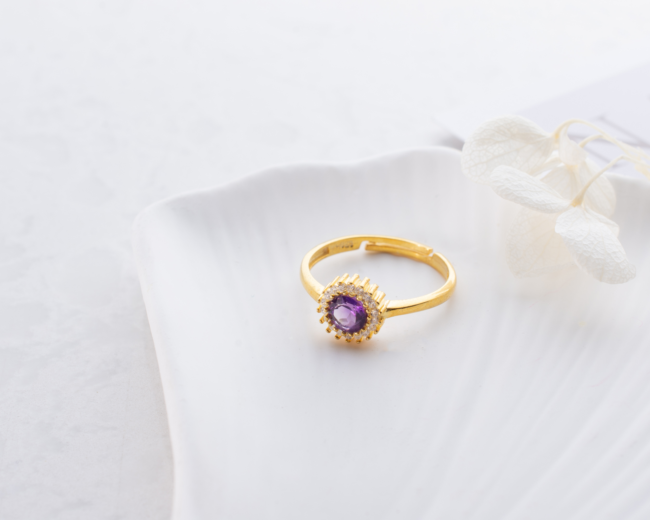 Amethyst Ring – 925 Sterling Silver, Gold Plated, Adjustable - Image 11