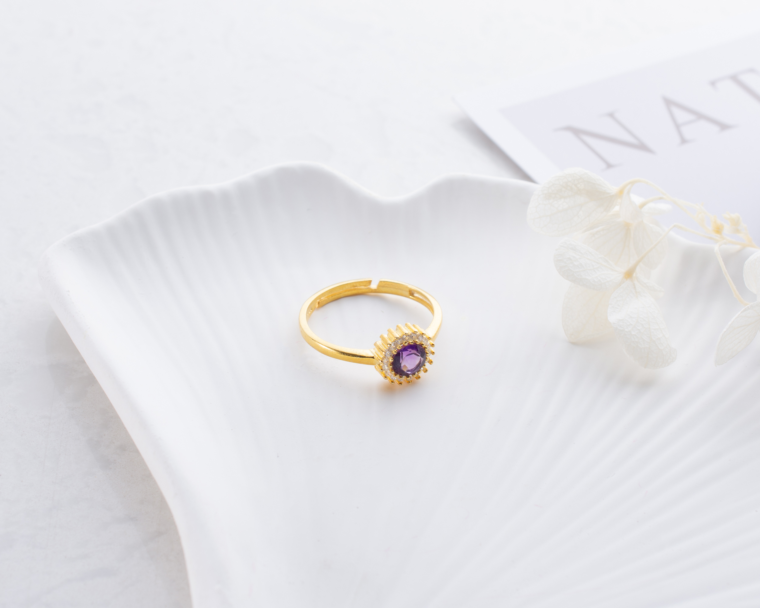 Amethyst Ring – 925 Sterling Silver, Gold Plated, Adjustable - Image 7