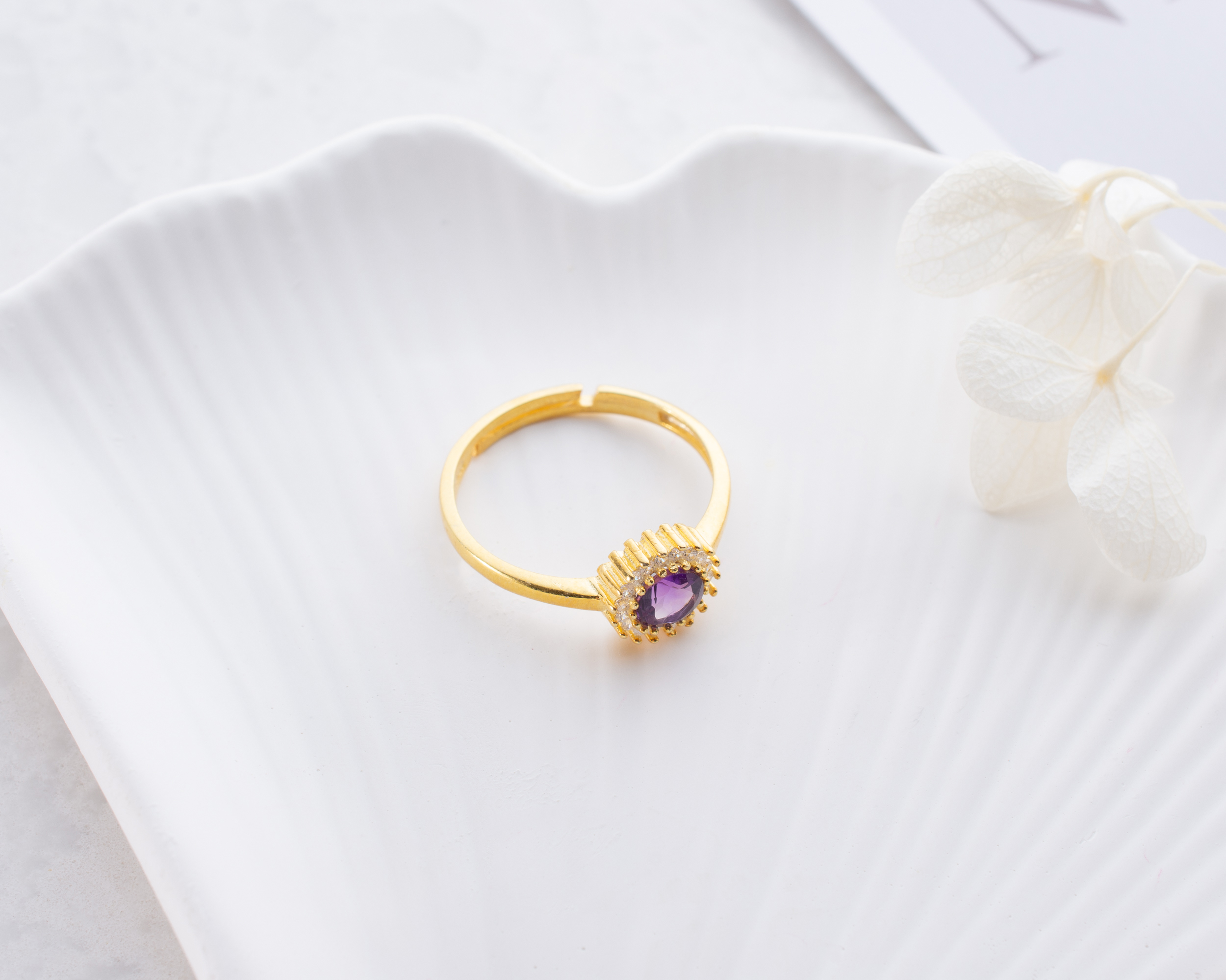 Amethyst Ring – 925 Sterling Silver, Gold Plated, Adjustable - Image 8