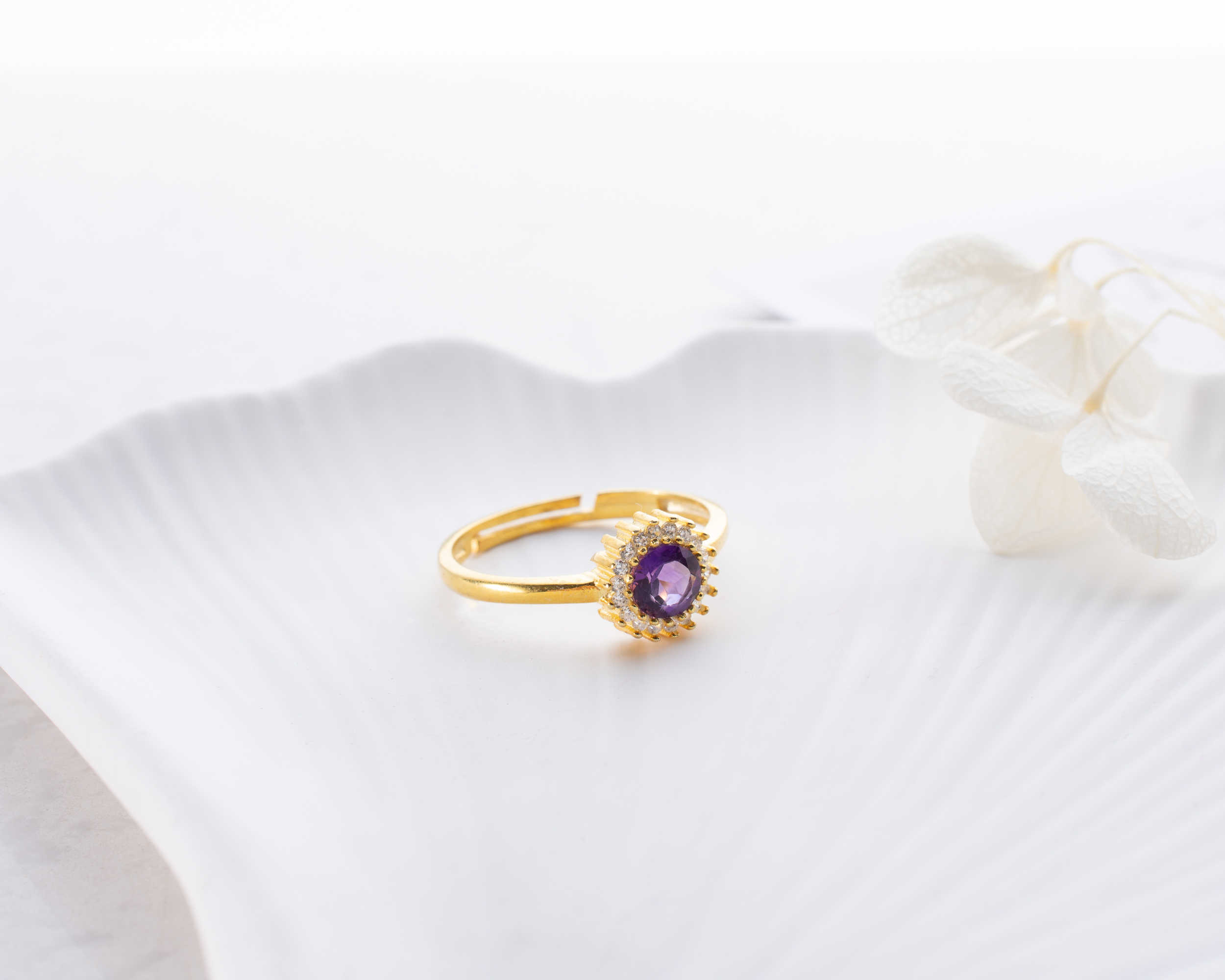 Amethyst Ring – 925 Sterling Silver, Gold Plated, Adjustable - Image 9