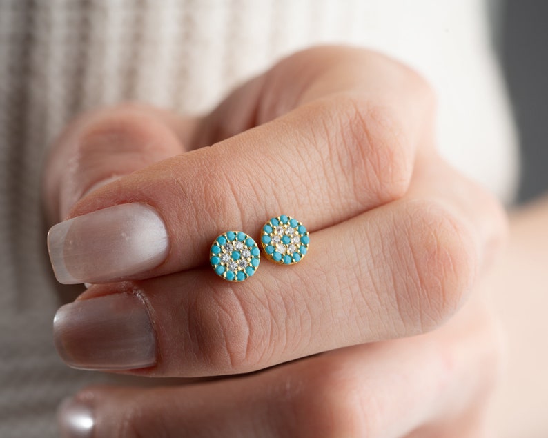 Handmade Gold Plated Silver Stud Earrings – Turquoise Stone Jewelry