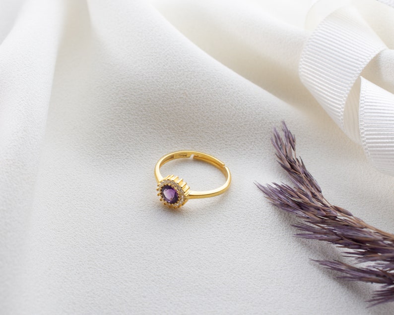 Amethyst Ring – 925 Sterling Silver, Gold Plated, Adjustable - Image 3