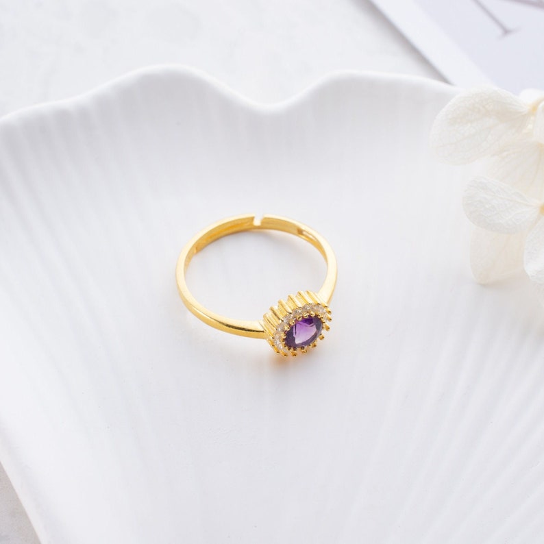 Amethyst Ring – 925 Sterling Silver, Gold Plated, Adjustable - Image 4
