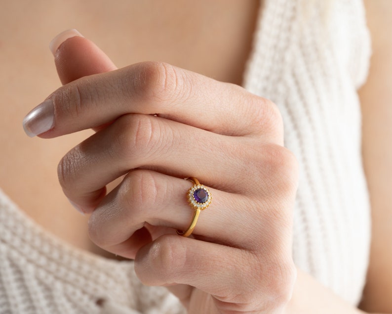 Amethyst Ring – 925 Sterling Silver, Gold Plated, Adjustable - Image 5