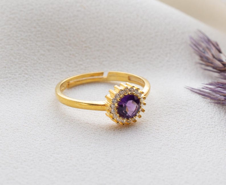 Amethyst Ring – 925 Sterling Silver, Gold Plated, Adjustable