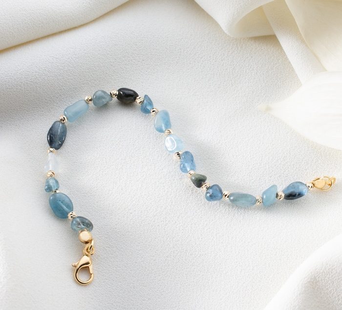 Aquamarine Gemstone Bracelet – Handmade Beaded Jewelry, Gift for Her