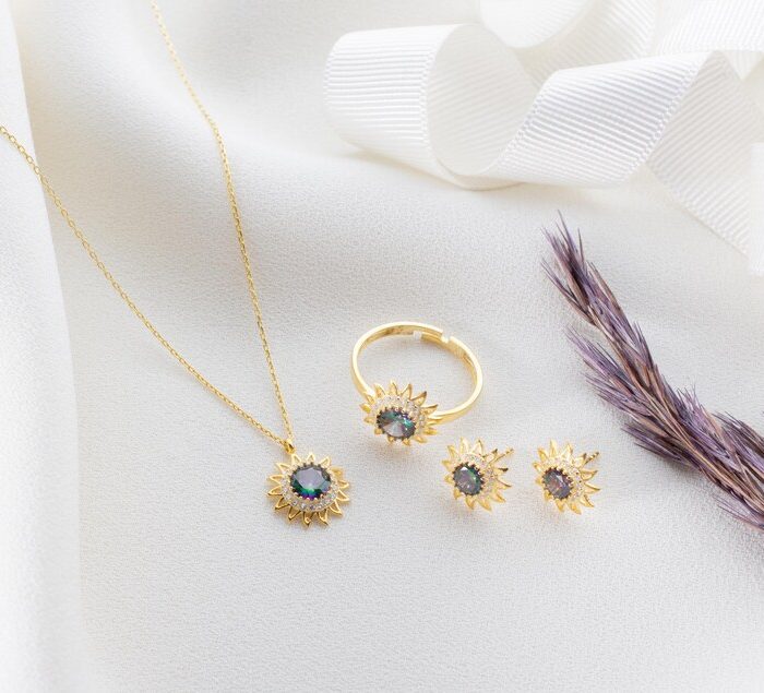 Handmade Topaz Jewelry Set – 925 Silver, Gold Plated Ring & Necklace